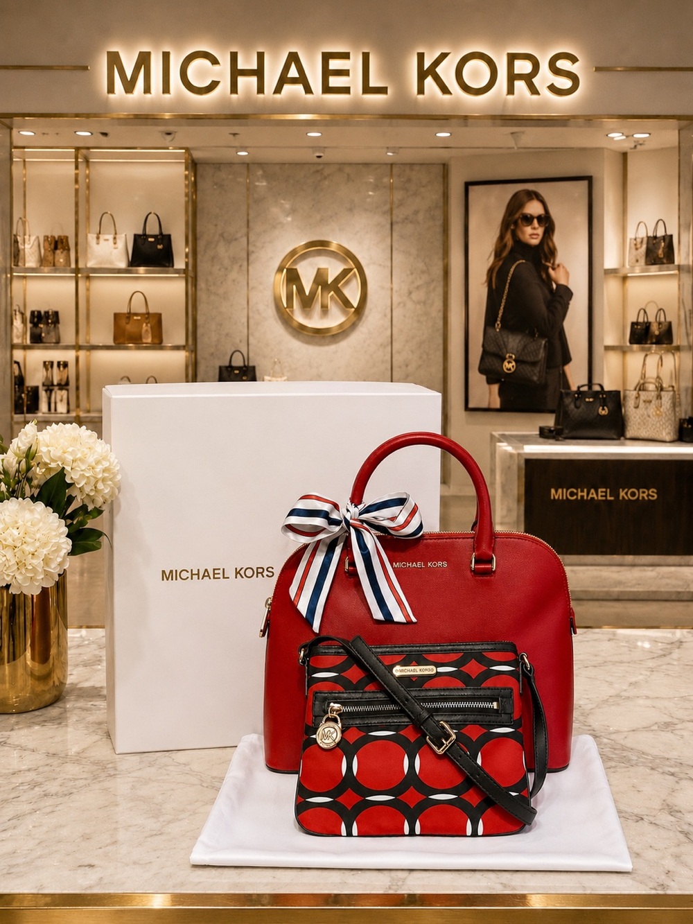 Michael Kors. 5 Piece: Cindy Bag & Free Crossbody, Gift Box, Scarf & Dust Bag.